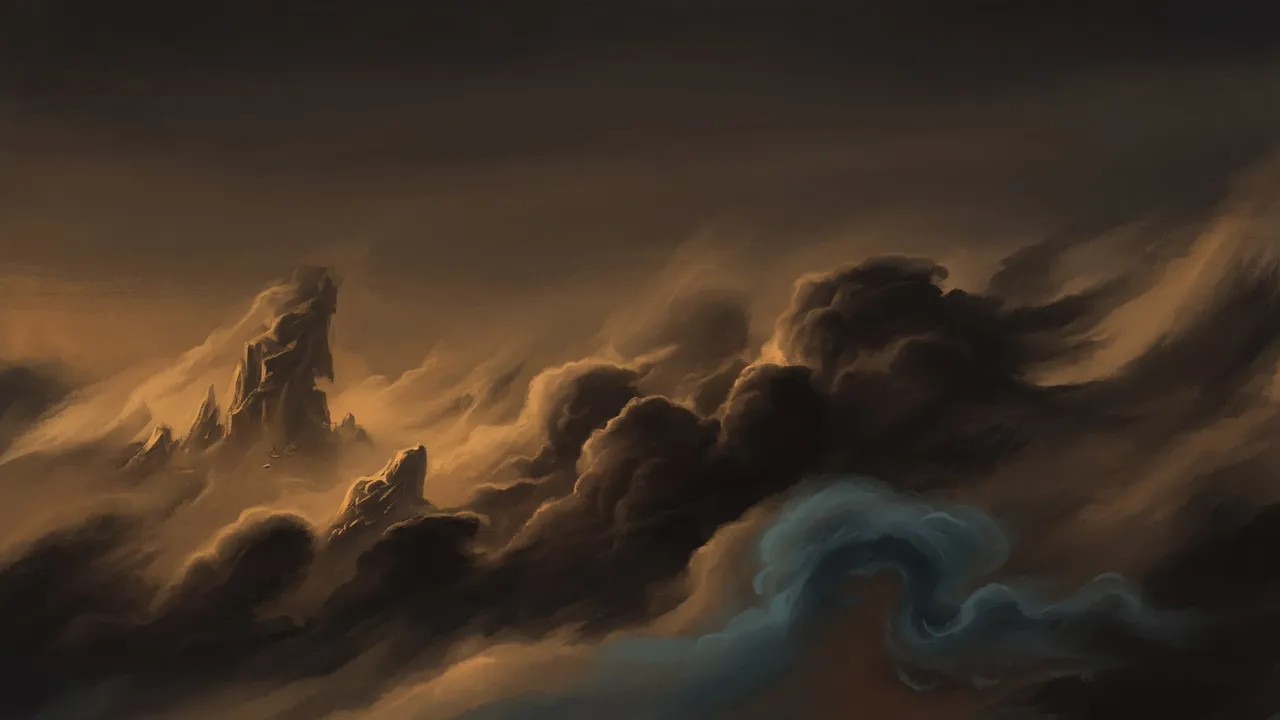 A boundless primordial expanse of swirling elemental mist and darkness before creation, representing near-impossible beers from 24.0% to 24.9% ABV.