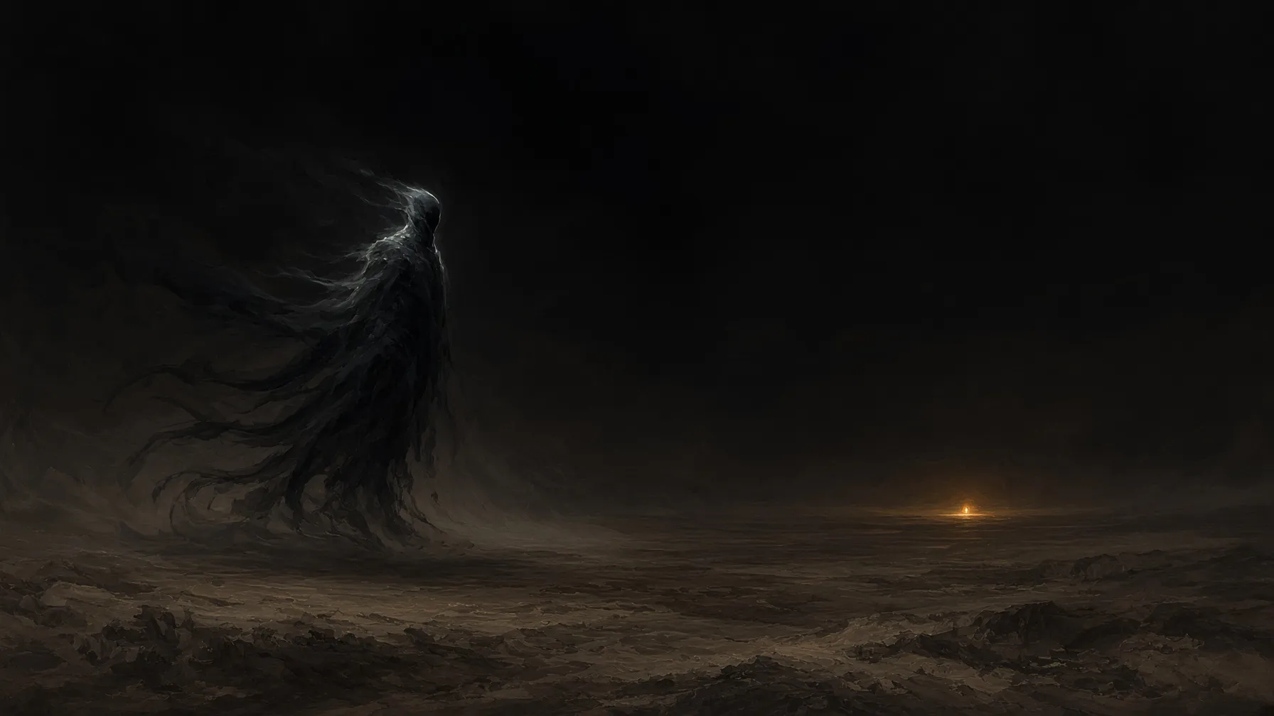 A shadowy void-walker crossing a vast empty expanse of darkness between worlds, representing near-impossible beers from 26.0% to 26.9% ABV.