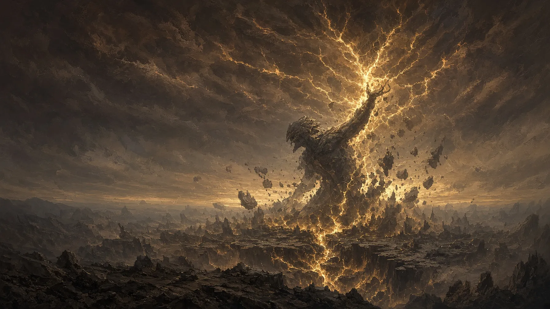 A vast world-breaker cracking open the earth and sky at the end of an age, representing near-impossible beers from 29.0% to 29.9% ABV.