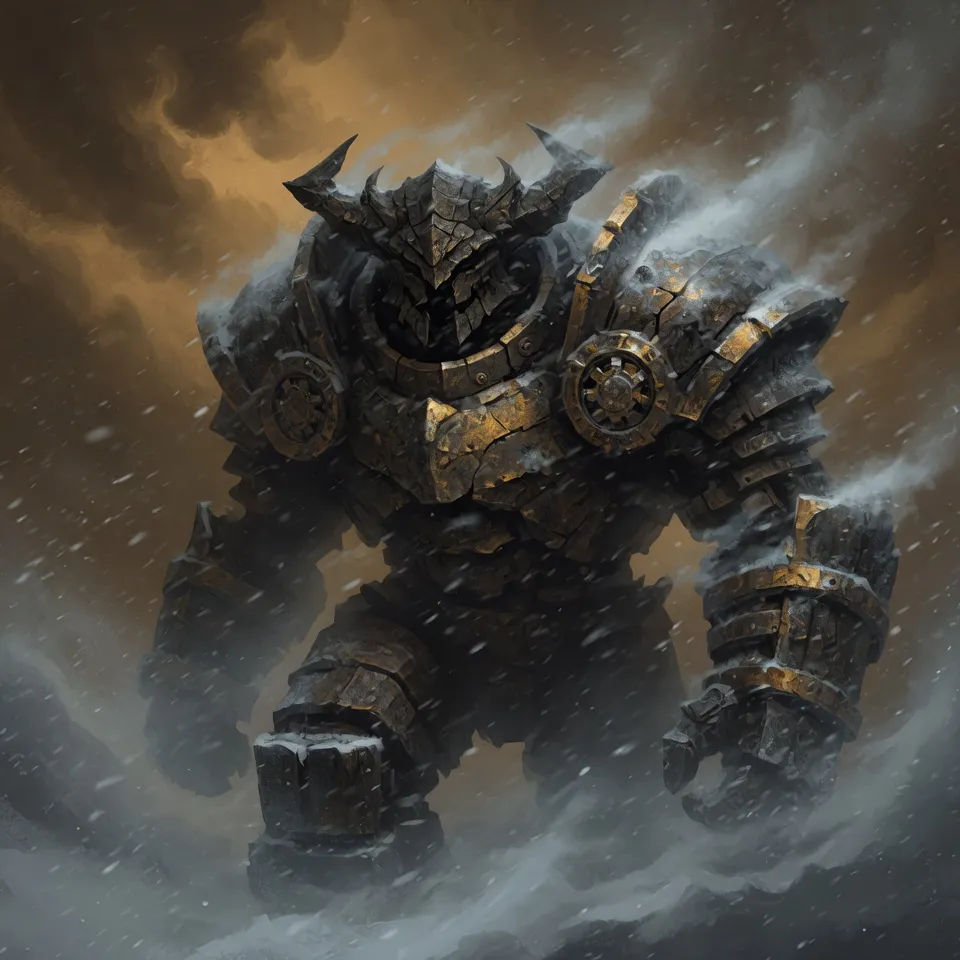 A vast unstoppable armoured juggernaut figure advancing through dim light - emblem of Hop Horizons' 22.0–22.9% ABV extreme-strength beer category, The Juggernauts.